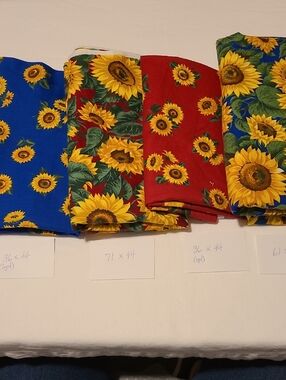 Sunflower Fabric Cotton, Bundle of 4 Patterns, Blue Burgundy Yellow Green